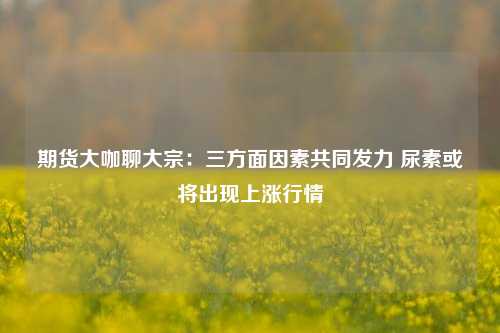 期货大咖聊大宗：三方面因素共同发力 尿素或将出现上涨行情