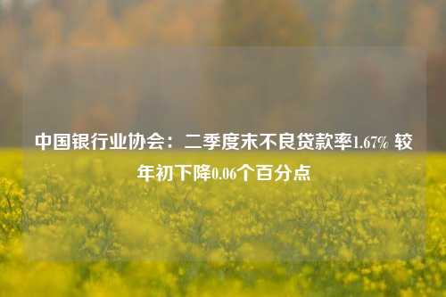 中国银行业协会：二季度末不良贷款率1.67% 较年初下降0.06个百分点