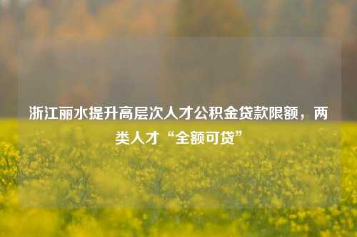 浙江丽水提升高层次人才公积金贷款限额，两类人才“全额可贷”